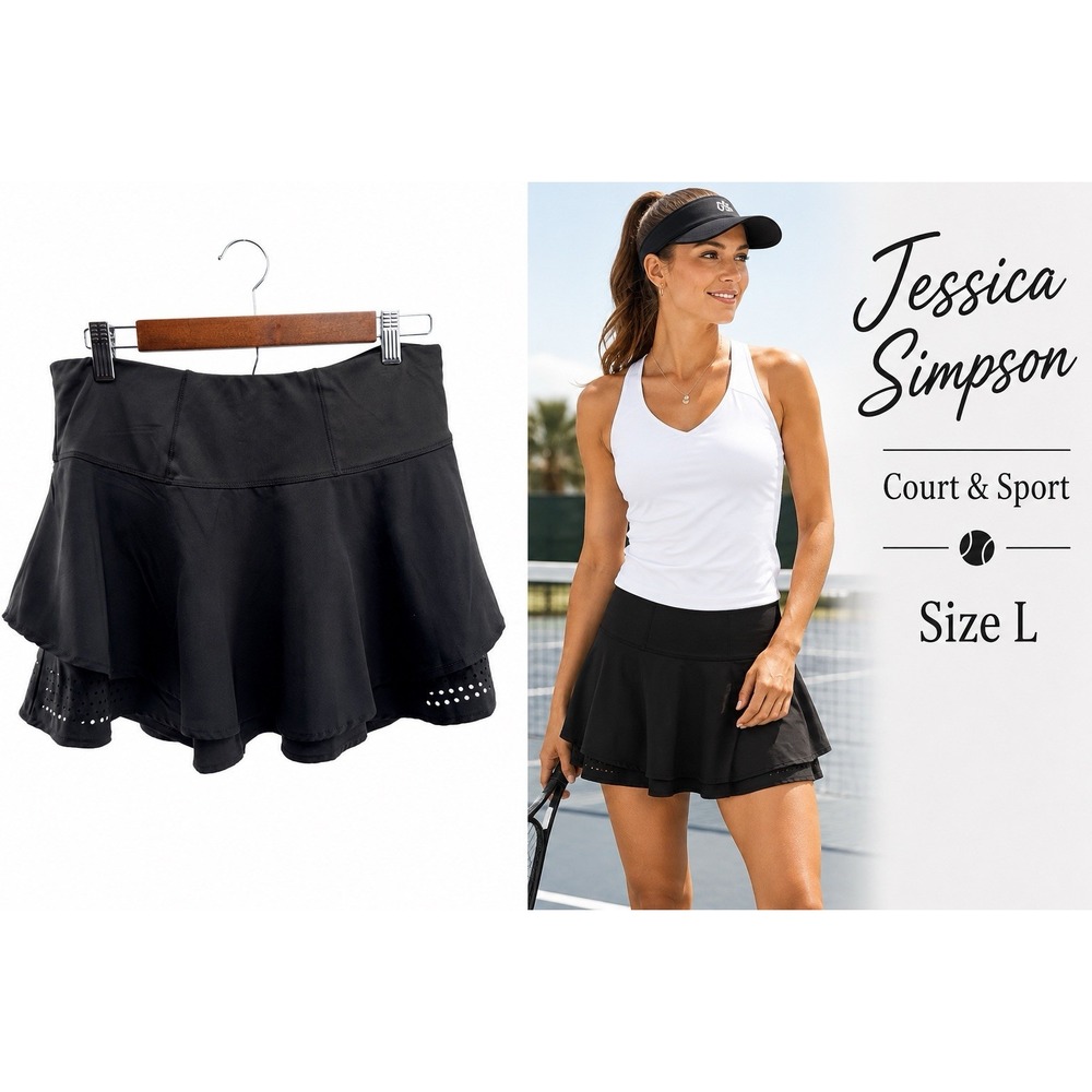 Jessica Simpson Court & Sport Tennis Skort Women's Size L Black Athletic Sporty